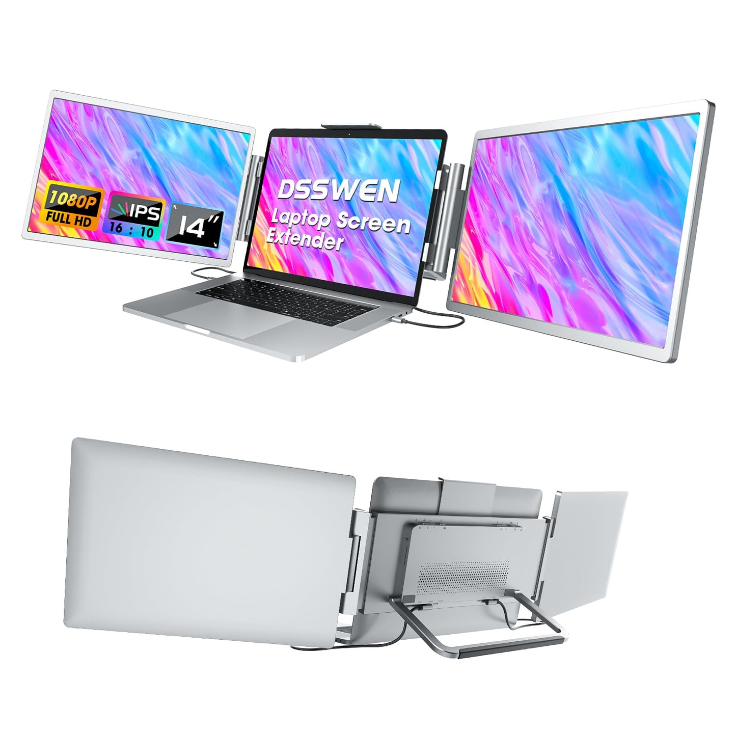 Triple Screen Laptop Monitor Extender 14" | FHD 1080P IPS | Plug & Play | Wimmi